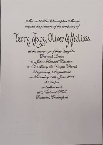 Mike Courtenay Wedding Calligraphy Stationery in Essex