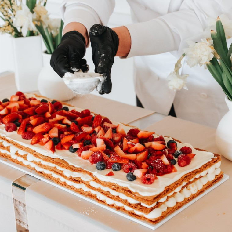 Millefoglie wedding cake being mad by Dolce Lusso Artisan Cakes