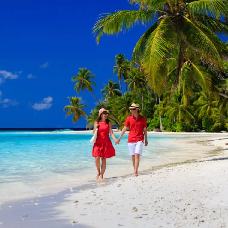 Wedding coupole on Honeymoon in the Maldives booked with Not Just Travel Natasha and James
