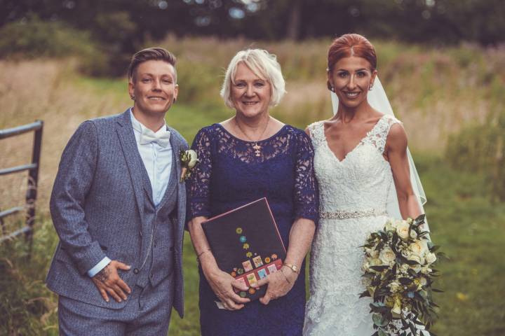 Yvonne Beck Celebrant with lesbian couple at their Yorkshire venue