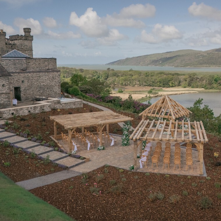 Outdoor ceremony area at Glandyfi Castle