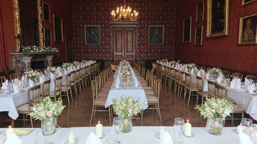 Dining Set Up in Red Gallery atGrittleton House, Venues in Chippenham, Wiltshire