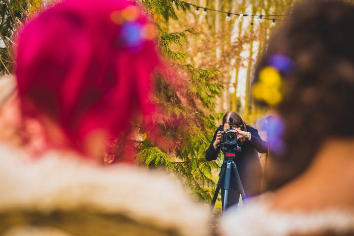 Rachel in action filming at Horseley Hale Farm - Veiled Productions award winning wedding videograph