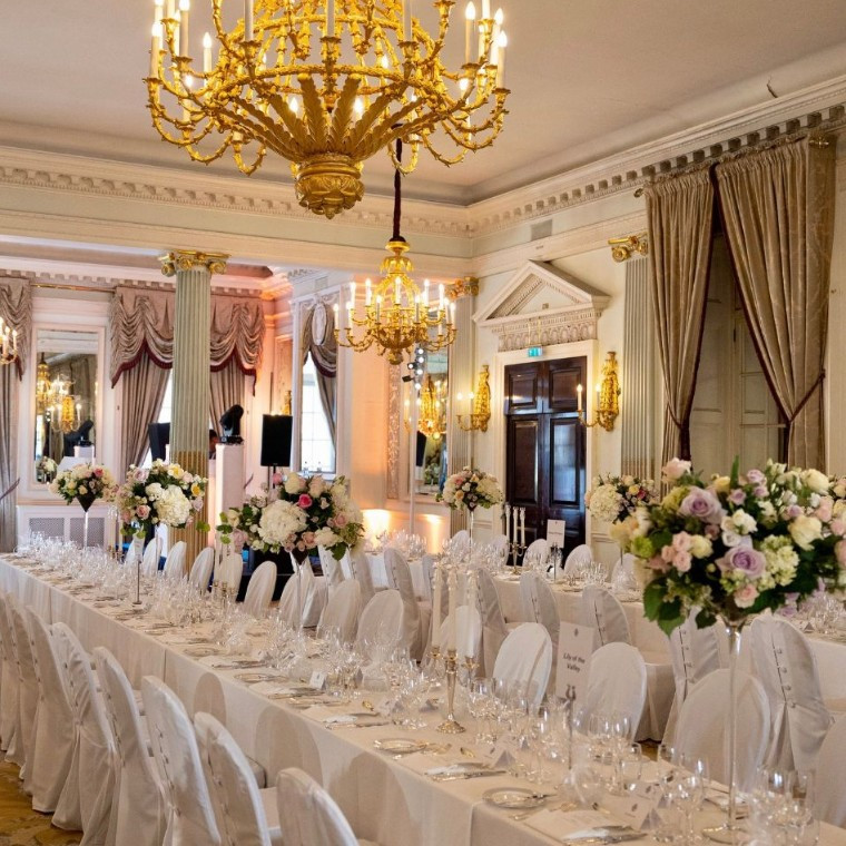 Elegant wedding reception flowers and table styling by London wedding florist Florina Flowers