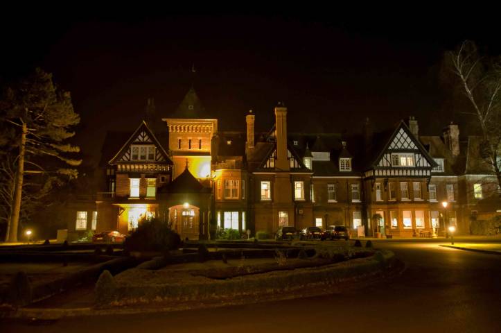 Evening image of the front of the house