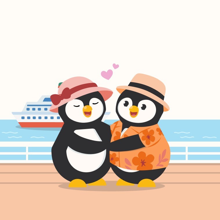 Collection Pot | Honeymoon Funds. Pictured: A couple of Chip the penguins on a cruise