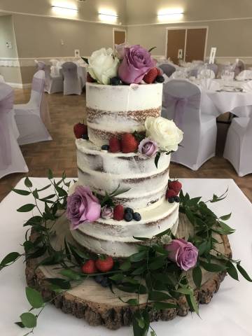 Semi Naked Wedding Cake at The Pavilion at Lane End