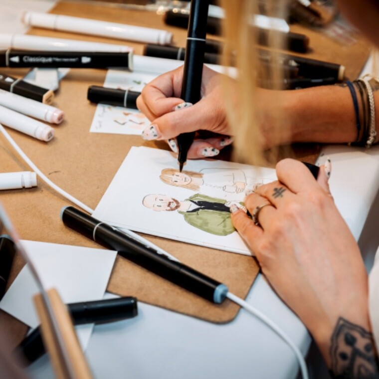 live illustration, live guest illustration, wedding favour