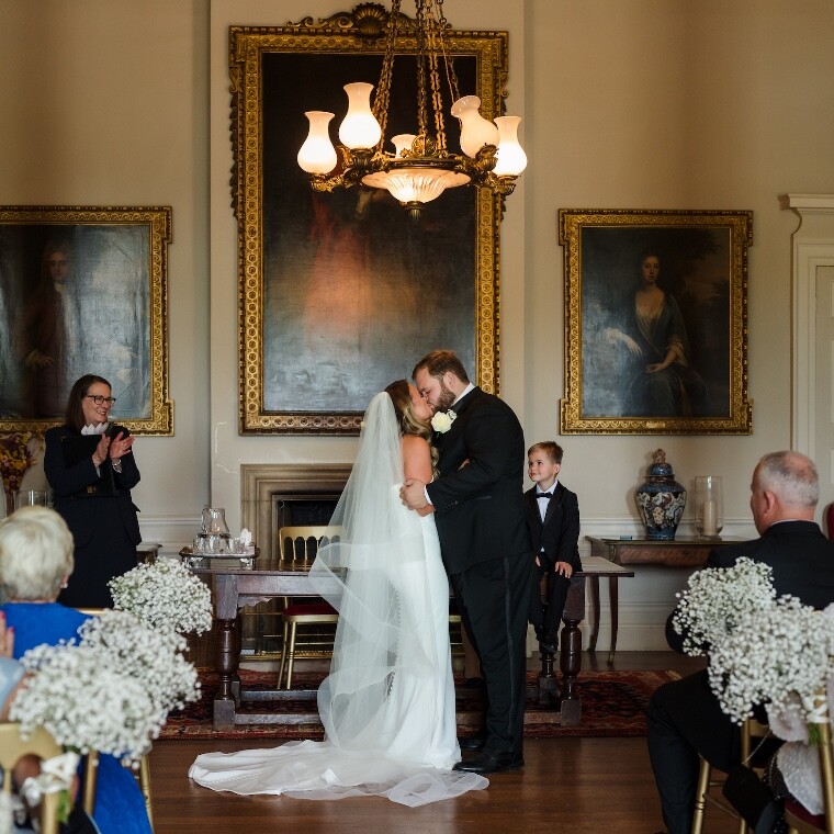 Bride and Groom First Kiss Cotswold wedding photography