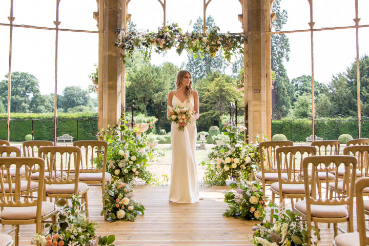 Floral Wedding in Greenhouse at Grittleton House, Venues in Chippenham, Wiltshire