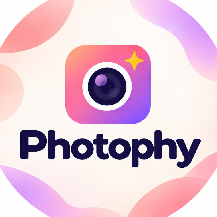 Photophy logo with a pastel camera icon and Photophy wordmark