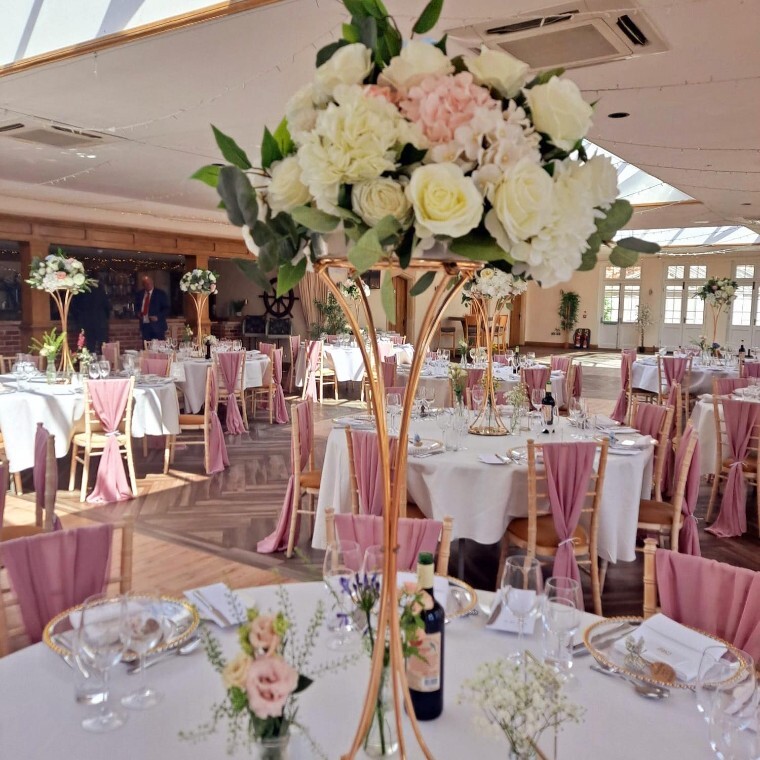 pink and white table decorations for weddings from aztec venue decorations melksham, wiltshire