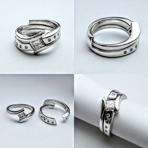 Bespoke 18ct White Gold 'Puzzle' fitted wedding ring with recycled diamonds