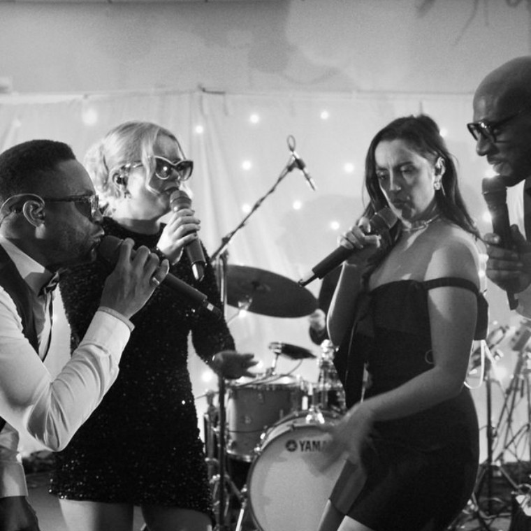 Live function band wedding music performance black and white