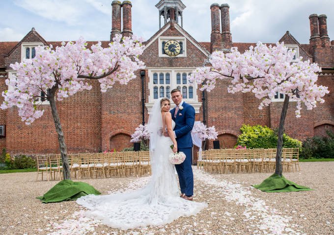 Olivia and Alex Bowen on wedding day at Gosfield Hall