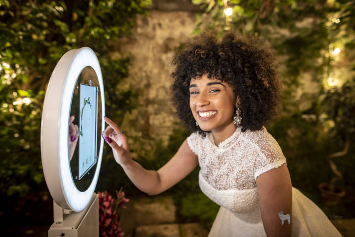 Bride using a digital gif booth from Fancy Pants Events