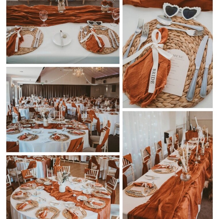 Burnt orange wedding decor and table styling
