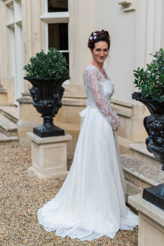 Gale ivory and pale blue lace wedding dress by Rachel Lamb Design, Bridal Wear in Cambridgeshire