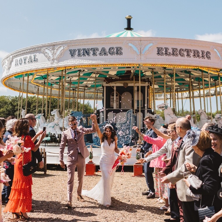 Vintage Carousel at a wedding at Preston Court wedding venue