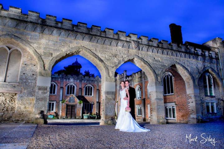 Nether Winchenden House at dusk on a wedding day