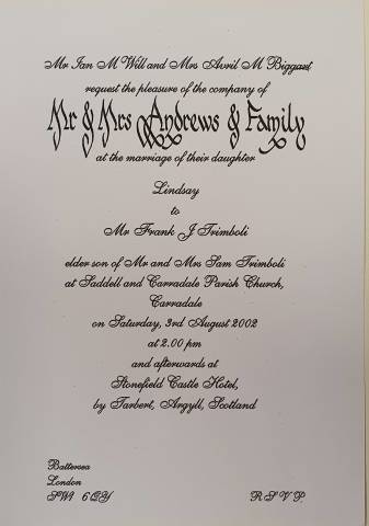 Mike Courtenay Wedding Calligraphy Stationery in Essex
