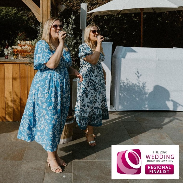 Ivy Duo, a professional wedding singing duo based in Berkshire, performing live two-part harmonies for a drinks reception at The Old Mill Aldermaston in the South of England.