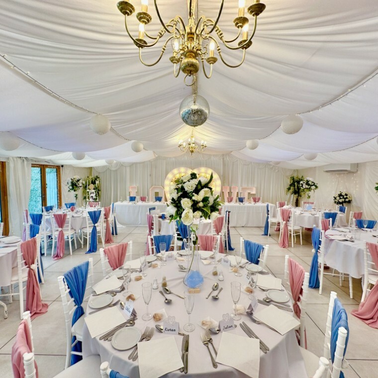 Interior of the marquee at Ridgeway Golf Club