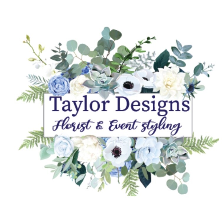 Taylor Designs logo; florist and event balloon designs. 
