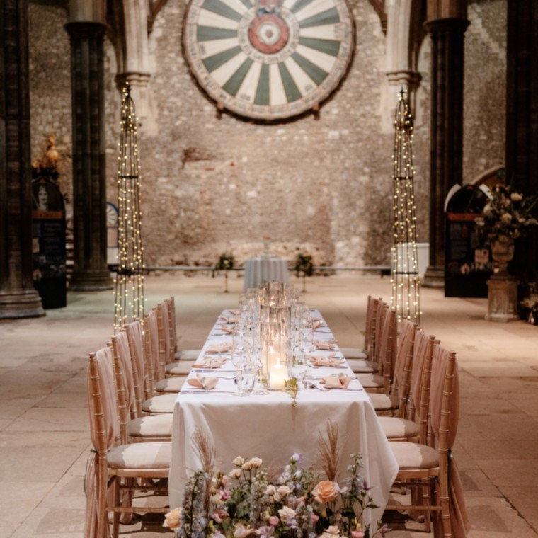 Wedding Breasfast set up in the Great Hall, Winchester, Wedding Venue