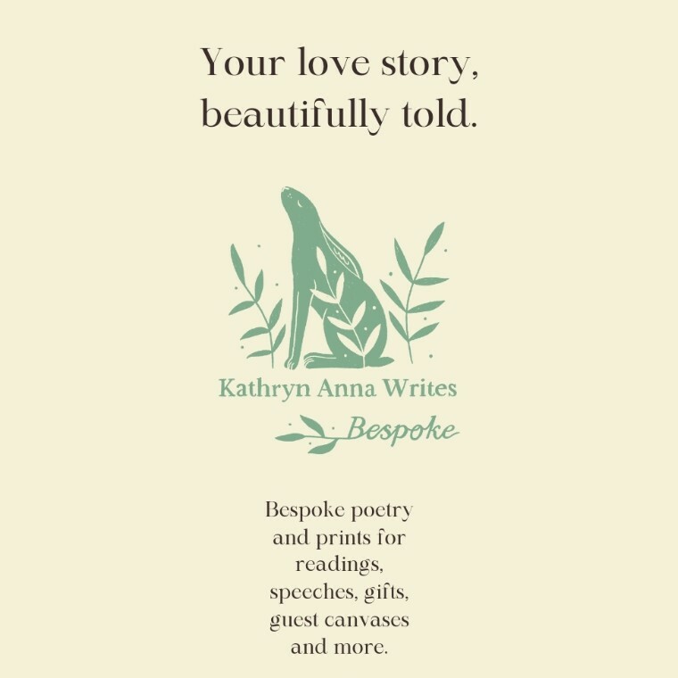 a green hare on a cream background with the words Bespoke poetry and prints for wedding readings, speeches, gifts and more. The title is Your love story beautifully told. 