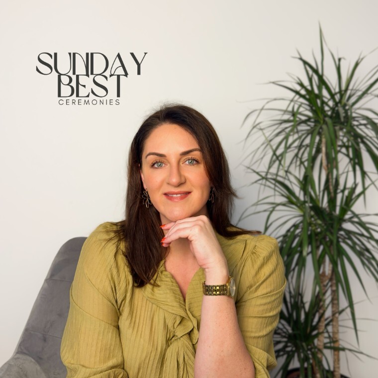 Sarah Precious, Devon based independent celebrant at Sunday Best Ceremonies, smiling in a relaxed indoor portrait.
