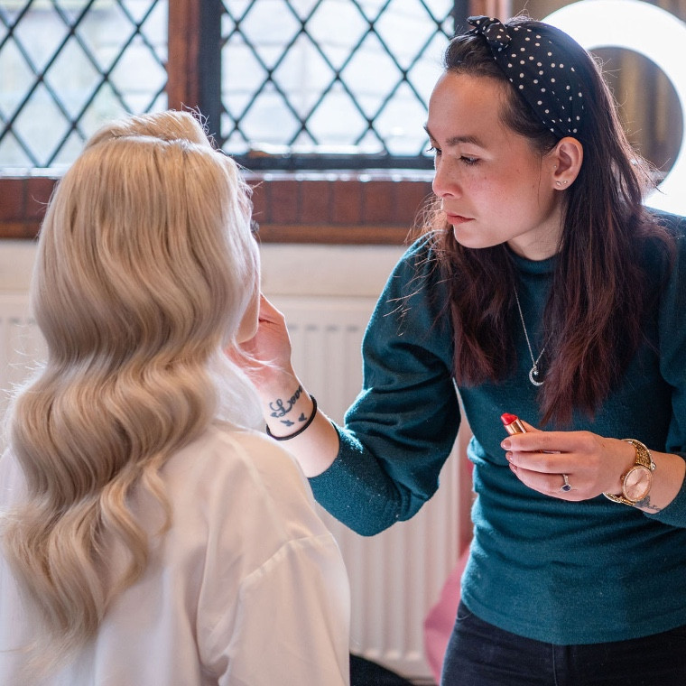 Action shot of hair and makeup 