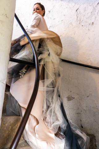 Bespoke satin and tulle wedding dress by Rachel Lamb Design designer dressmaker in Cambridgeshire