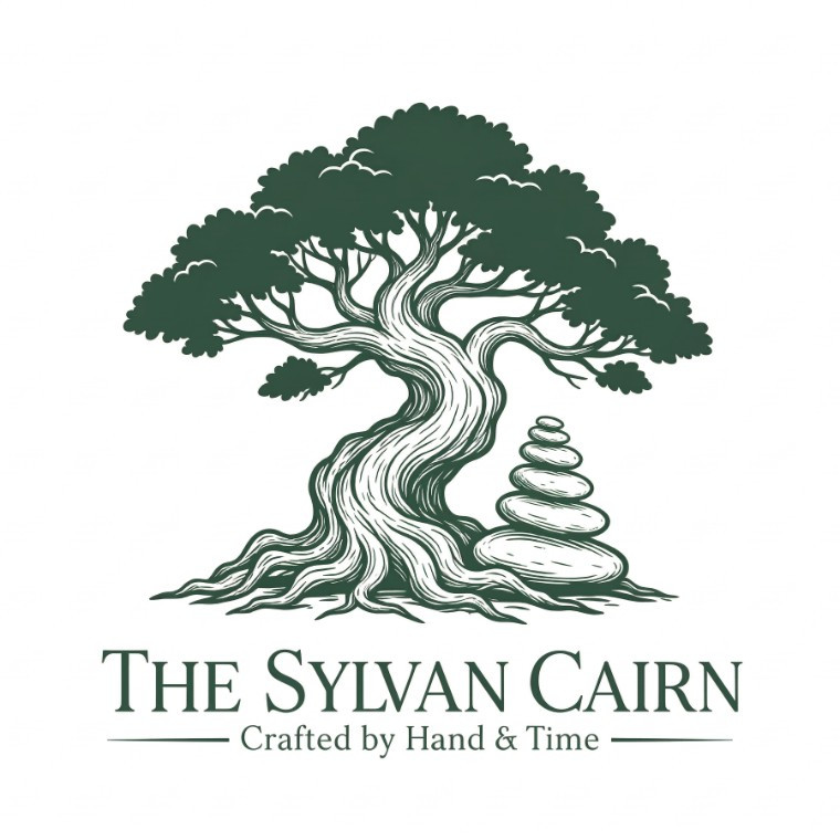 The Sylvan Cairn tree and cairn stone stack logo with company name and slogan.