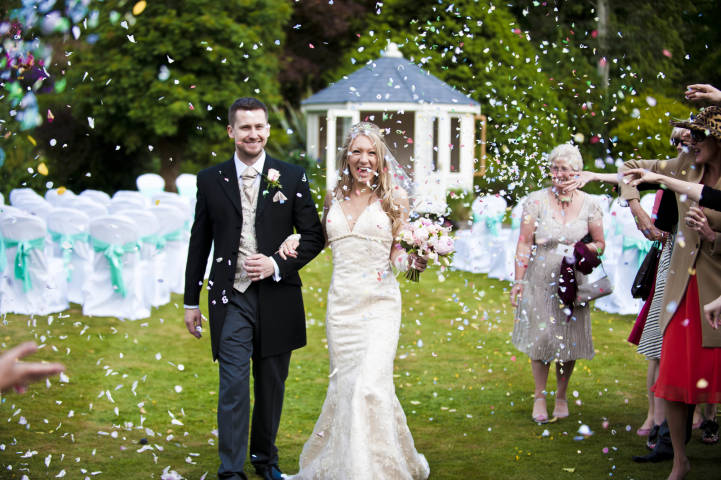 Horsted Place Hotel, bride and groom after garden ceremony
