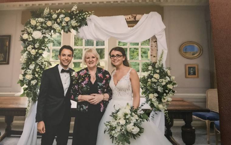 Brinsop Manor Wedding. Yvonne with Mario and Clara at their German Ceremony in Herefordshire