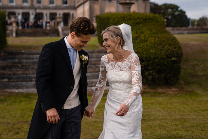 Bespoke ivory satin and lace wedding dress by Rachel Lamb Design