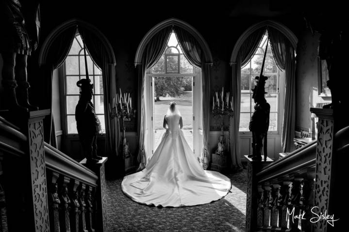 Dramatic bridal image captured at Hartwell House in Buckinghamshire
