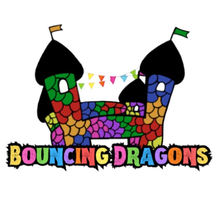 Bouncing Dragons Logo containing Bouncy Castle with multiple colours