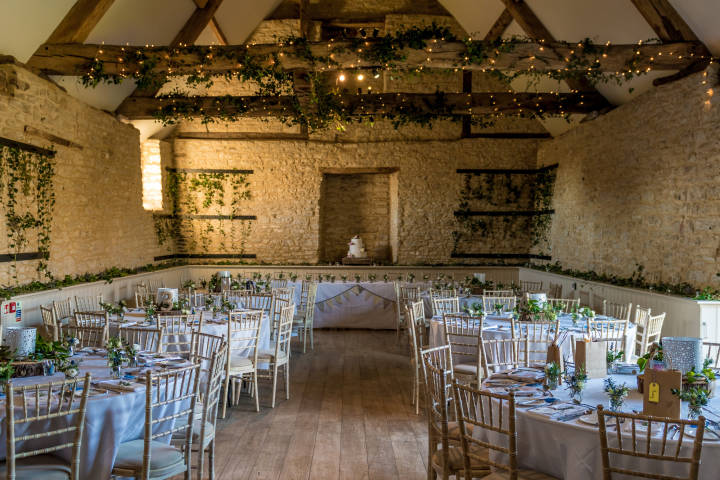 Table set up in the barn at Wick Farm Bath