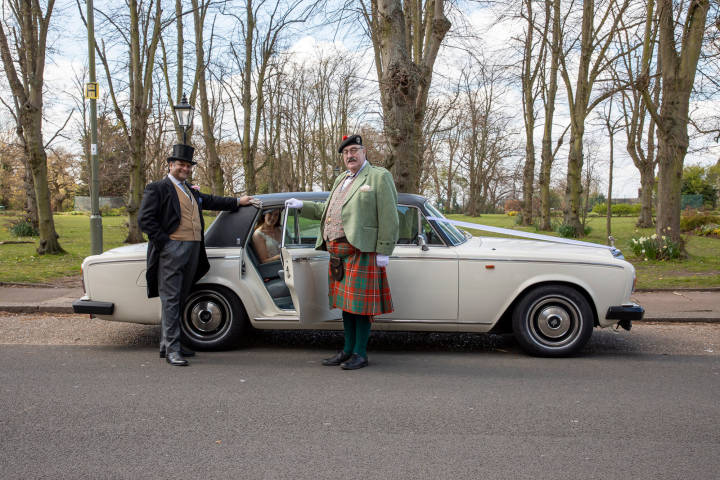 Scottish Themed Wedding Car - Chauffeur wearing Kilt