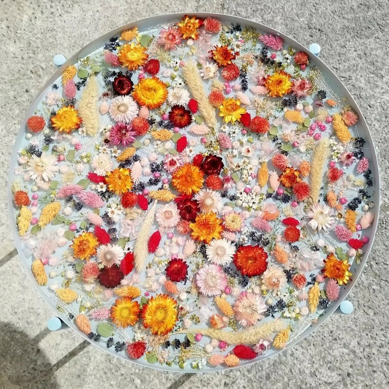 Custom resin wedding bouquet preservation and botanical table centrepiece by Paige Alexander in the UK