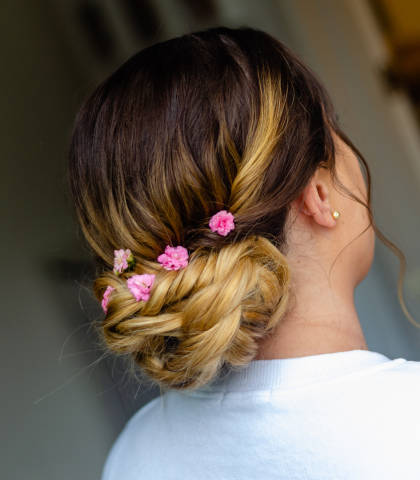 low bun with small flower details
