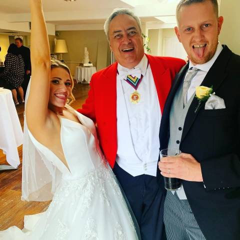 Bride and groom posing