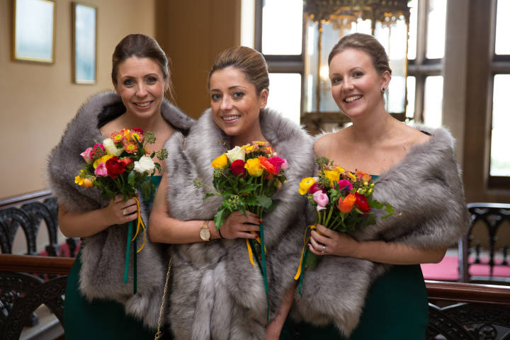 Bridesmaids at a winter wedding. Photography by Veiled Productions - fun wedding films based in Oxfo