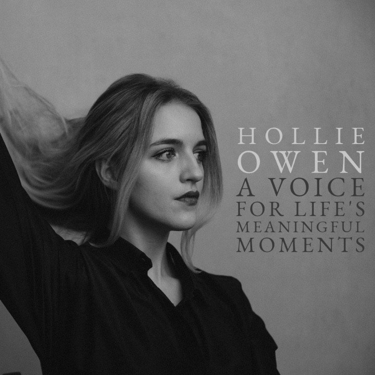 A B&W image of a young woman gazing into the distance with the words "A voice for lifes meaningful moments" quoted alongside.