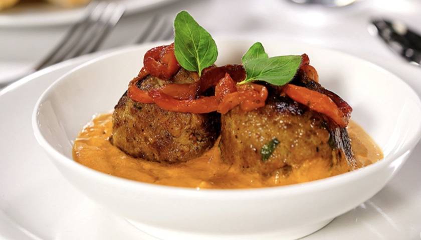 Pork, beef meatballs, butternut squash purée