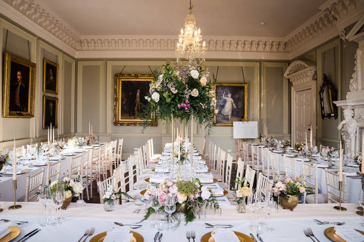 Wedding breakfast set up in E-shape 