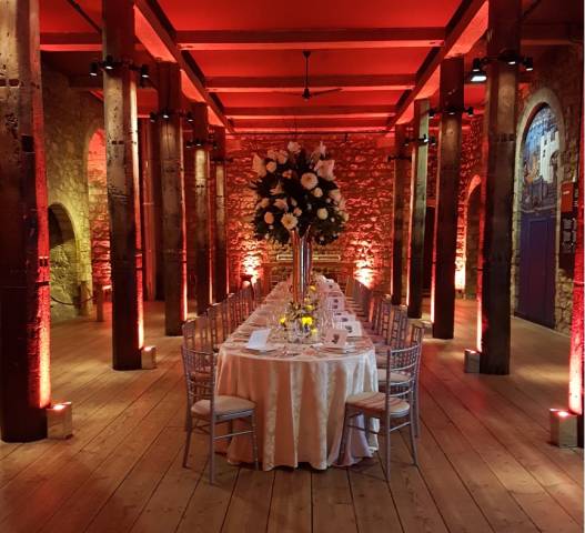 Long table set up for wedding breakfast in the White Tower