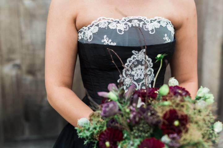 Beatrix black wedding dress by Rachel Lamb Design bridal wear designer in Cambridgeshire